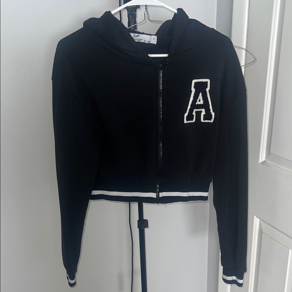 Black Hooded Jacket with Letter Patch